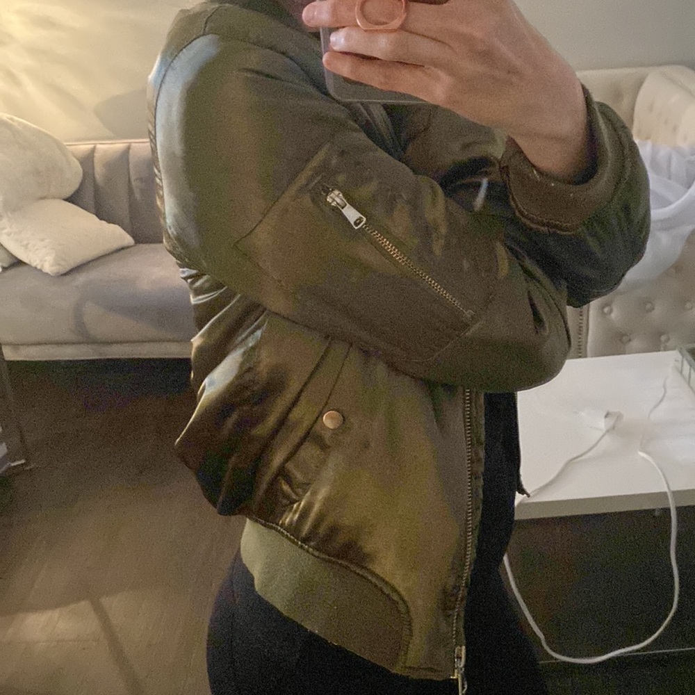 army green satin bomber